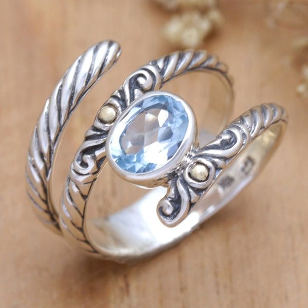 Alternate image for 18k Gold-Accented Blue Topaz Cocktail Ring Crafted in Bali Radiant Glam