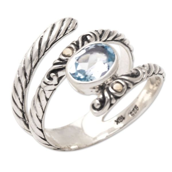 Alternate image for 18k Gold-Accented Blue Topaz Cocktail Ring Crafted in Bali Radiant Glam