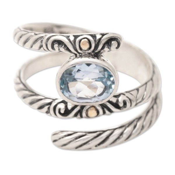Alternate image for 18k Gold-Accented Blue Topaz Cocktail Ring Crafted in Bali Radiant Glam