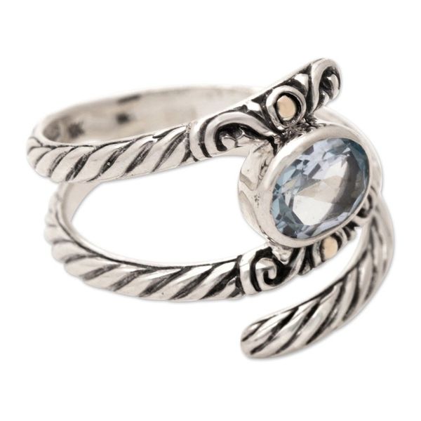Alternate image for 18k Gold-Accented Blue Topaz Cocktail Ring Crafted in Bali Radiant Glam