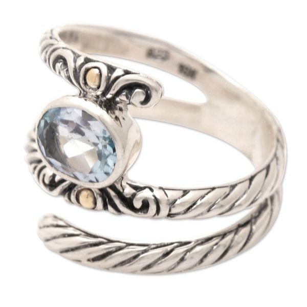 Alternate image for 18k Gold-Accented Blue Topaz Cocktail Ring Crafted in Bali Radiant Glam