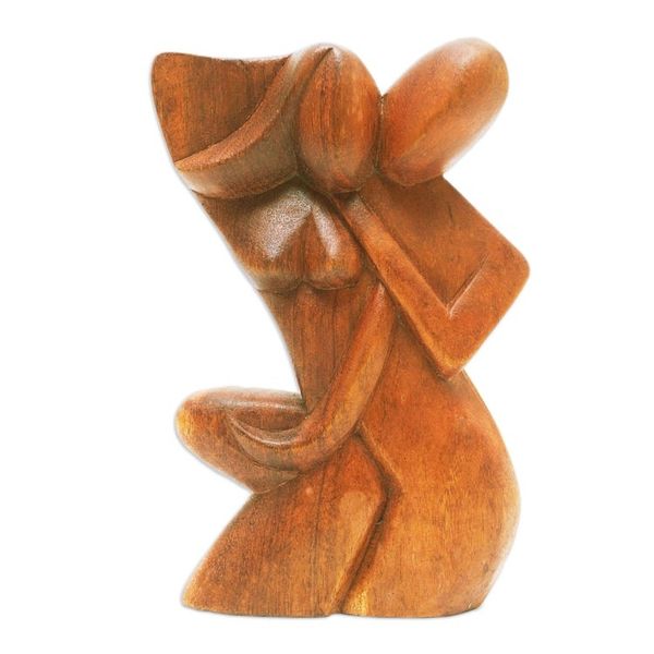Alternate image for Hand-Carved Romantic Suar Wood Sculpture of a Couple Comfort Hug