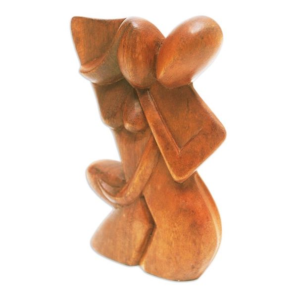 Alternate image for Hand-Carved Romantic Suar Wood Sculpture of a Couple Comfort Hug