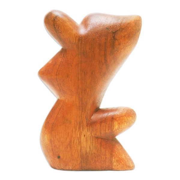Alternate image for Hand-Carved Romantic Suar Wood Sculpture of a Couple Comfort Hug