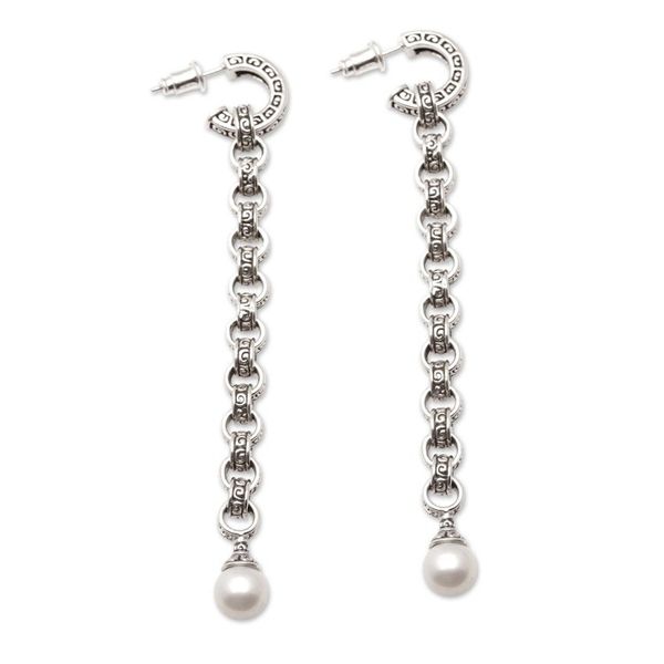 Alternate image for White Cultured Pearl Dangle Earrings with Traditional Motifs Buddha Faith Pearls