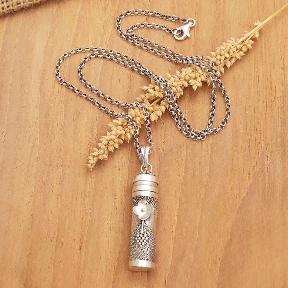 Floral Sterling Silver Locket Pendant Necklace from Bali 'Paradise Essence'