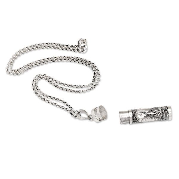 Alternate image for Floral Sterling Silver Locket Pendant Necklace from Bali Paradise Essence