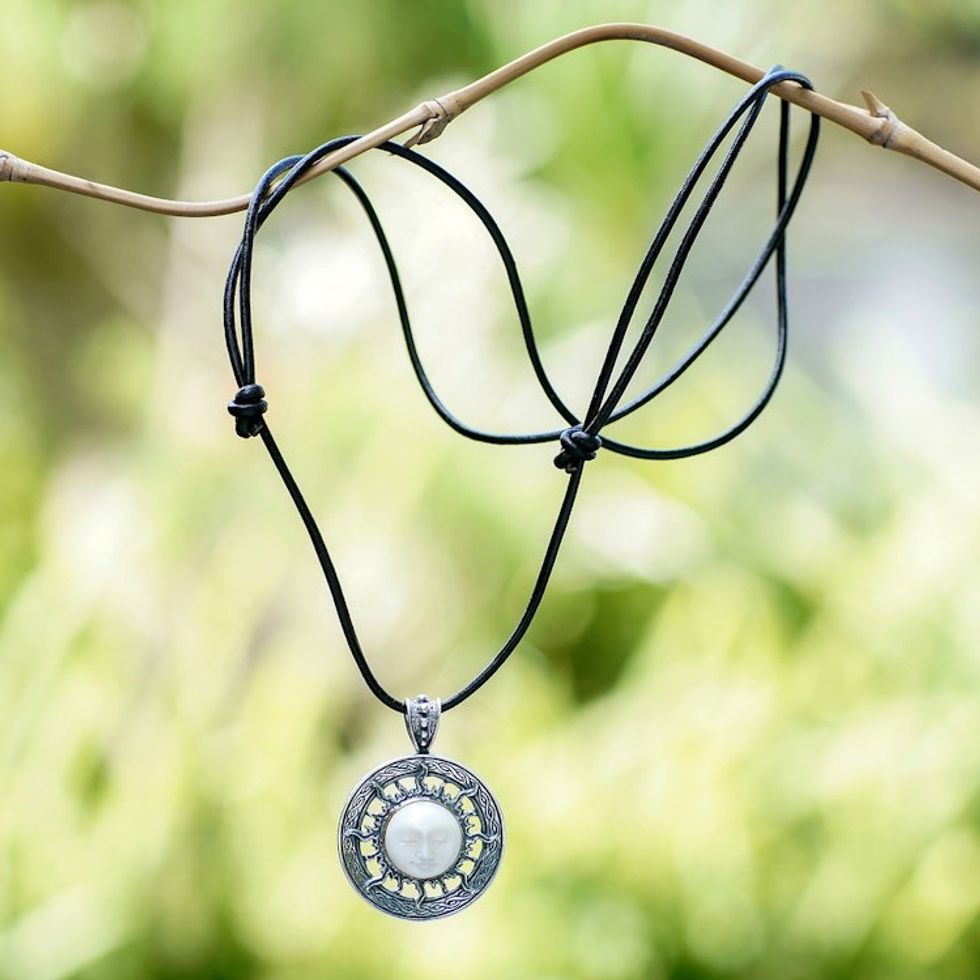 Sun-Themed Adjustable Sterling Silver Pendant Necklace 'Mystic Dawn'
