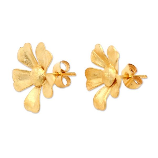 Alternate image for Handcrafted Floral 18k Gold-Plated Button Earrings from Bali Fortune Bloom