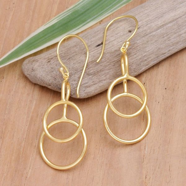 Alternate image for 18k Gold-Plated Abstract Dangle Earrings from Bali Compassion Rings
