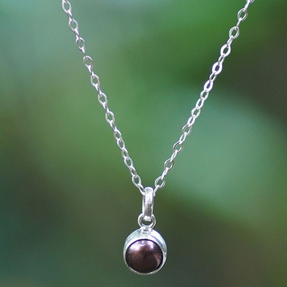 Sterling Silver Pendant Necklace with Round Cultured Pearl 'Petite Chic'