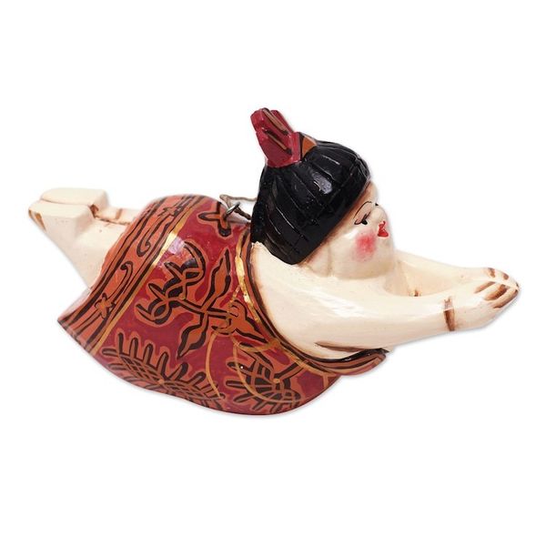 Alternate image for Hand-Painted Albesia Wood Ornament of Diving Woman Graceful Dive