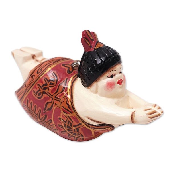 Alternate image for Hand-Painted Albesia Wood Ornament of Diving Woman Graceful Dive