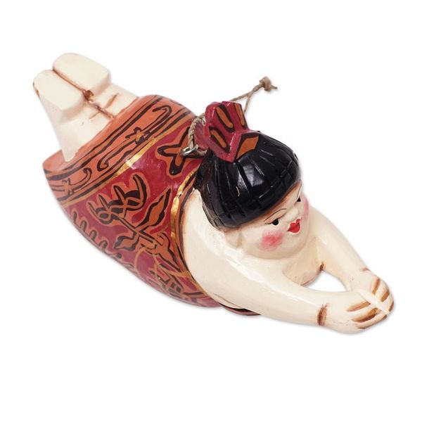 Alternate image for Hand-Painted Albesia Wood Ornament of Diving Woman Graceful Dive