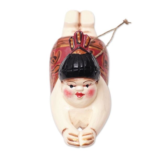 Alternate image for Hand-Painted Albesia Wood Ornament of Diving Woman Graceful Dive