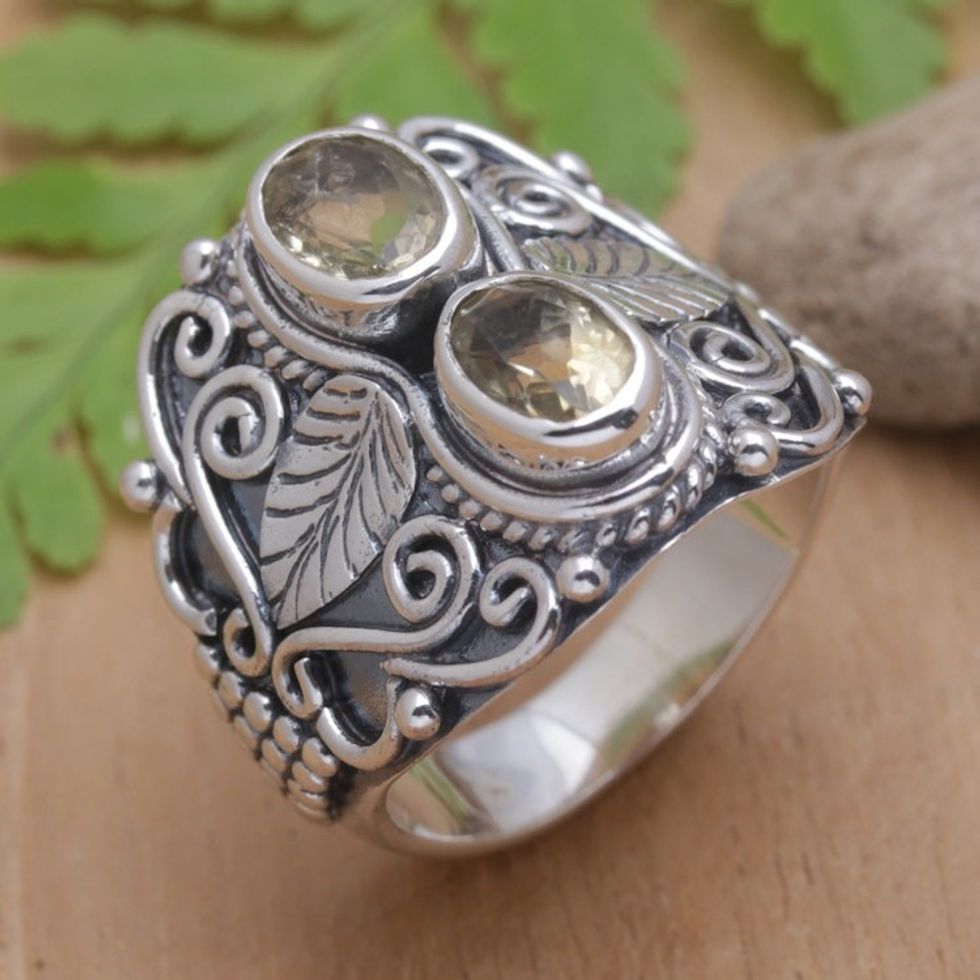 Leafy Sterling Silver Cocktail Ring with Citrine Gemstones 'Leafy Victory'