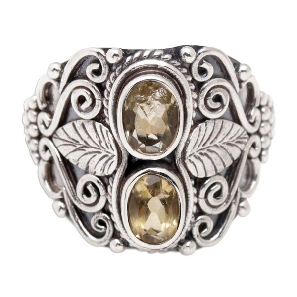 Alternate image for Leafy Sterling Silver Cocktail Ring with Citrine Gemstones Leafy Victory