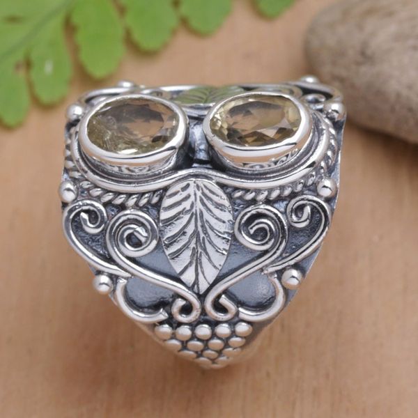 Alternate image for Leafy Sterling Silver Cocktail Ring with Citrine Gemstones Leafy Victory