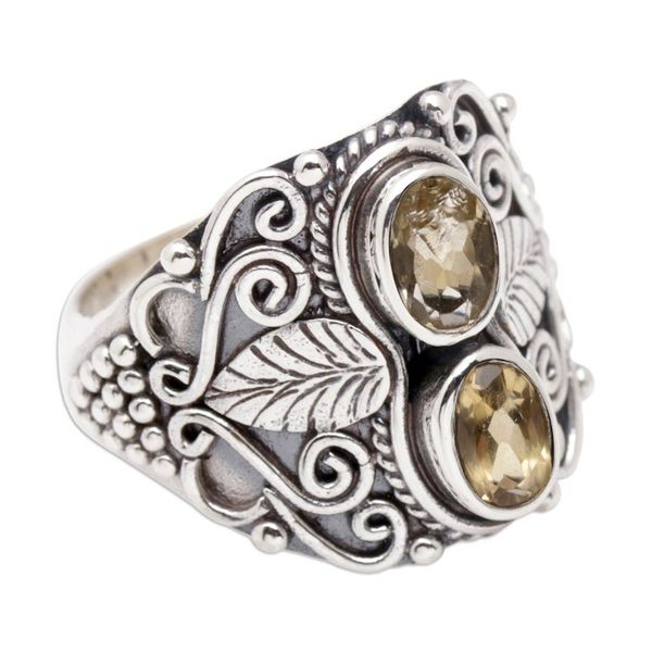 Alternate image for Leafy Sterling Silver Cocktail Ring with Citrine Gemstones Leafy Victory