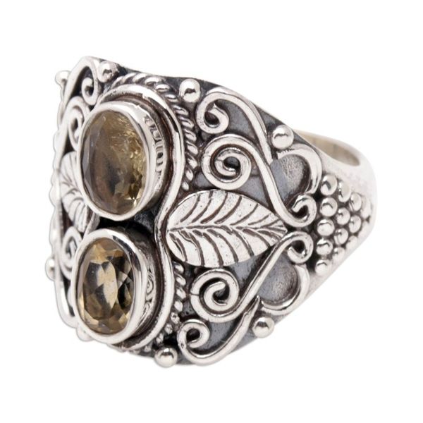 Alternate image for Leafy Sterling Silver Cocktail Ring with Citrine Gemstones Leafy Victory