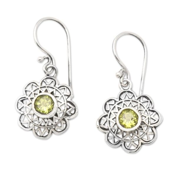 Alternate image for Floral Sterling Silver Dangle Earrings with 1-Carat Peridot Springs Fortune