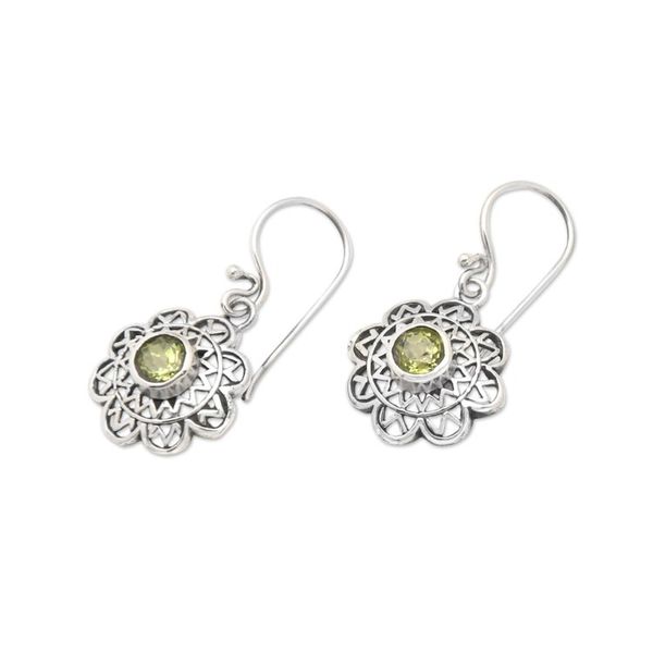 Alternate image for Floral Sterling Silver Dangle Earrings with 1-Carat Peridot Springs Fortune