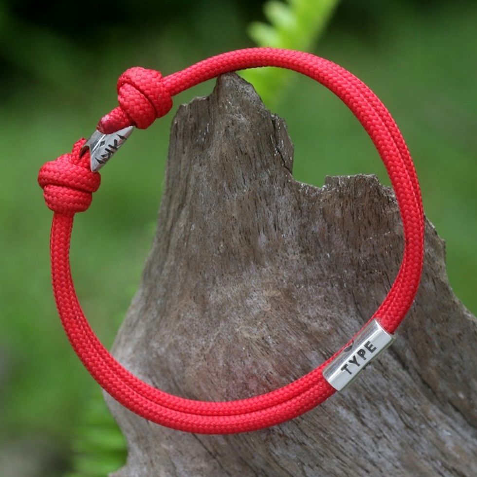 Sterling Silver and Cord Pendant Bracelet from Bali 'Lineage B'