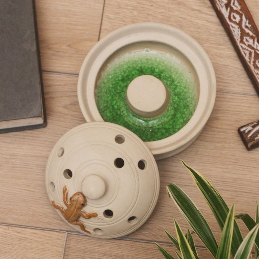 Handmade Porcelain Mosquito Coil Holder with Frog Theme 'Resting Frog'