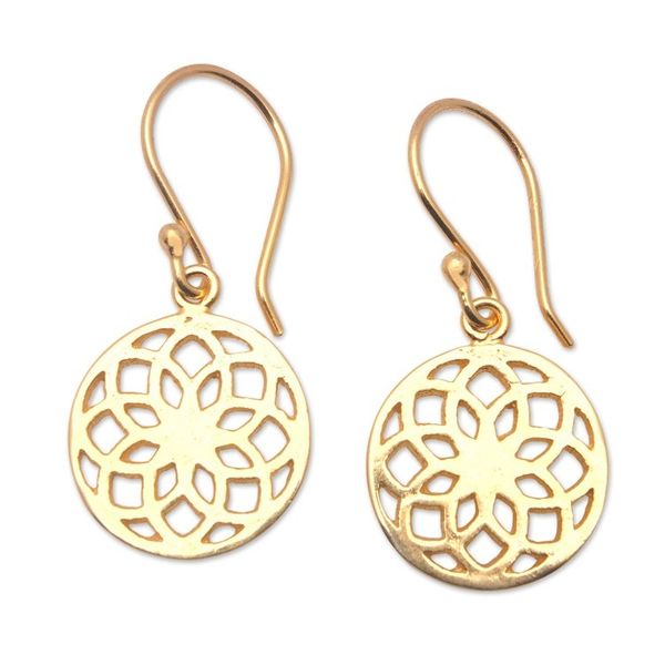 Alternate image for Polished 18k Gold-Plated Round Lotus Dangle Earrings Divine Energies