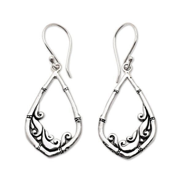 Alternate image for Bamboo-Themed Traditional Sterling Silver Dangle Earrings Majestic Bamboo