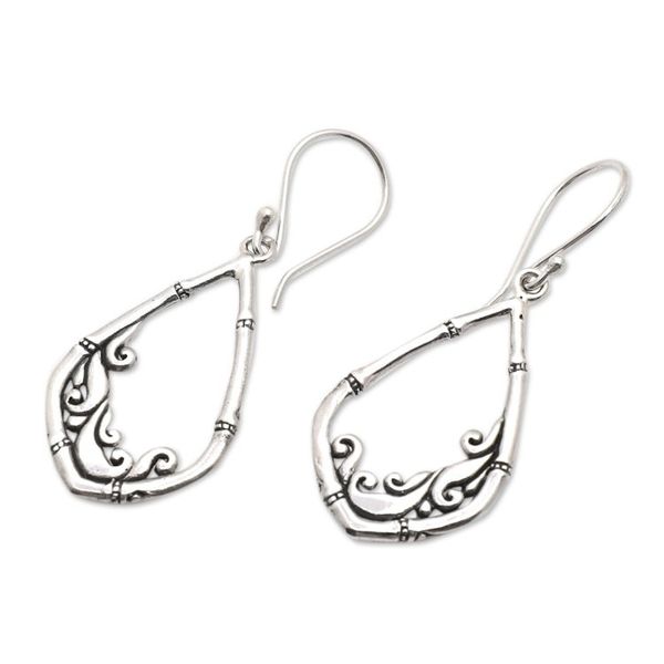 Alternate image for Bamboo-Themed Traditional Sterling Silver Dangle Earrings Majestic Bamboo