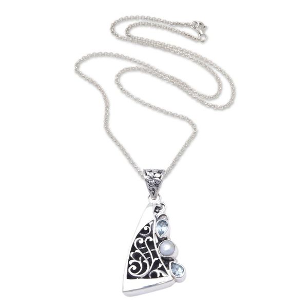 Alternate image for Marine-Themed Pendant Necklace with Blue Topaz and Pearls Marine Voyage