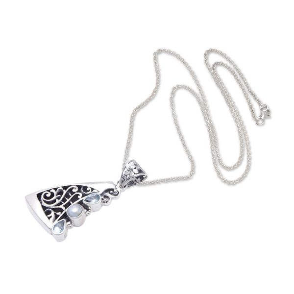 Alternate image for Marine-Themed Pendant Necklace with Blue Topaz and Pearls Marine Voyage
