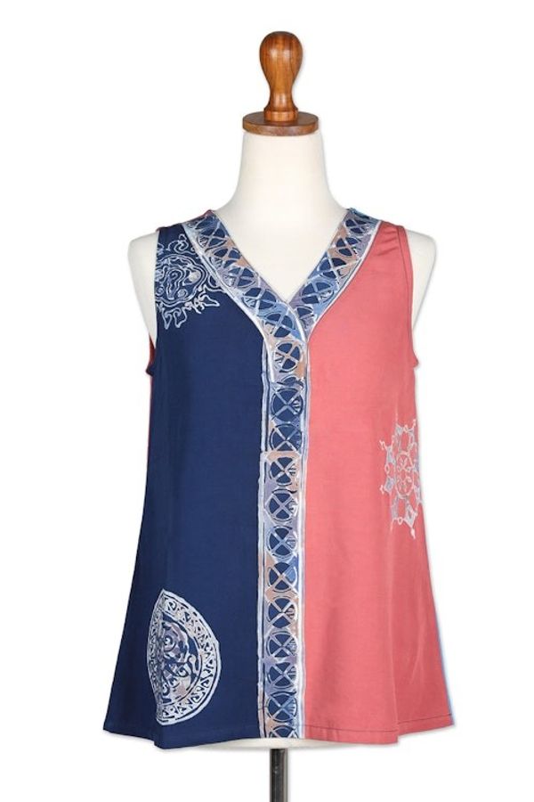 Alternate image for Blue and Pink Batik Rayon Tank Top Crafted in Bali Warmth in Bali