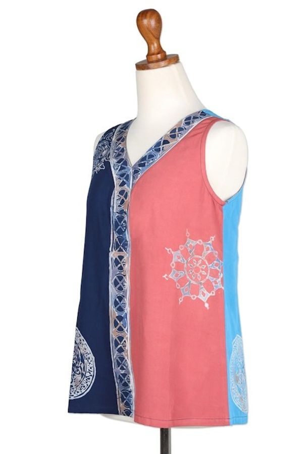 Alternate image for Blue and Pink Batik Rayon Tank Top Crafted in Bali Warmth in Bali