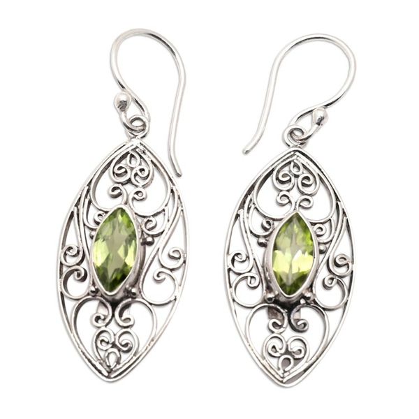 Alternate image for Sterling Silver Filigree Dangle Earrings with Peridot Jewels Fortune Eyes