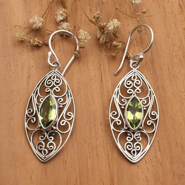Alternate image for Sterling Silver Filigree Dangle Earrings with Peridot Jewels Fortune Eyes