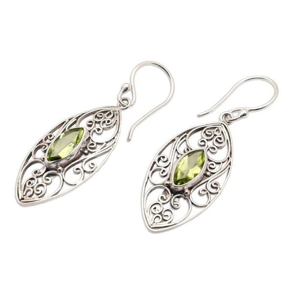 Alternate image for Sterling Silver Filigree Dangle Earrings with Peridot Jewels Fortune Eyes