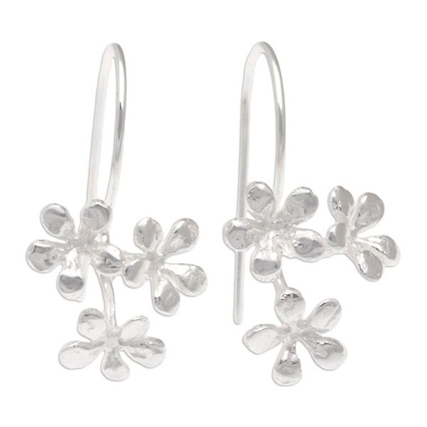 Alternate image for Sterling Silver Frangipani Drop Earrings Crafted in Bali Frangipani Kisses