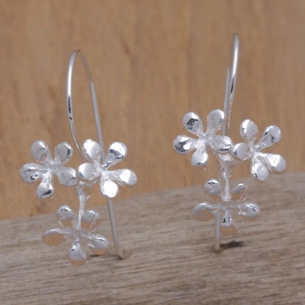 Alternate image for Sterling Silver Frangipani Drop Earrings Crafted in Bali Frangipani Kisses