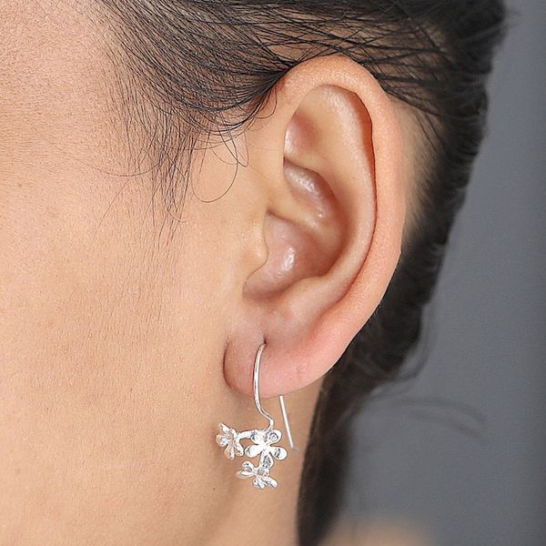 Alternate image for Sterling Silver Frangipani Drop Earrings Crafted in Bali Frangipani Kisses