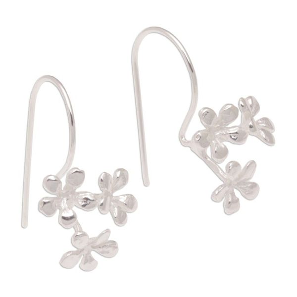 Alternate image for Sterling Silver Frangipani Drop Earrings Crafted in Bali Frangipani Kisses