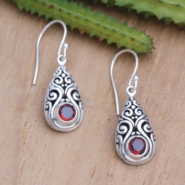 Alternate image for Sterling Silver Tear-Shaped Dangle Earrings with Garnet Gems Tears of Passion