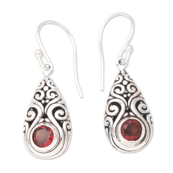 Alternate image for Sterling Silver Tear-Shaped Dangle Earrings with Garnet Gems Tears of Passion
