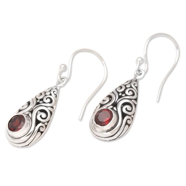 Alternate image for Sterling Silver Tear-Shaped Dangle Earrings with Garnet Gems Tears of Passion