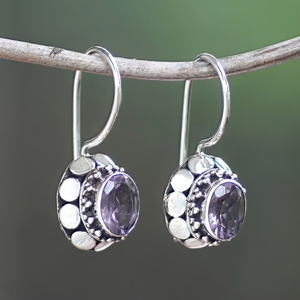 Sterling Silver Drop Earrings with Faceted Amethyst Stones 'Purple Mirage'