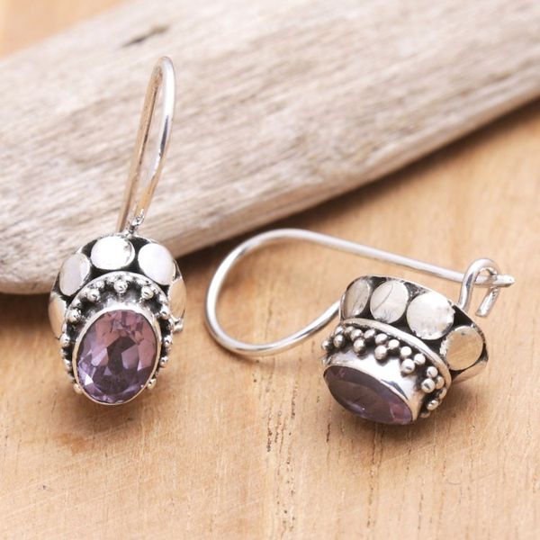 Alternate image for Sterling Silver Drop Earrings with Faceted Amethyst Stones Purple Mirage