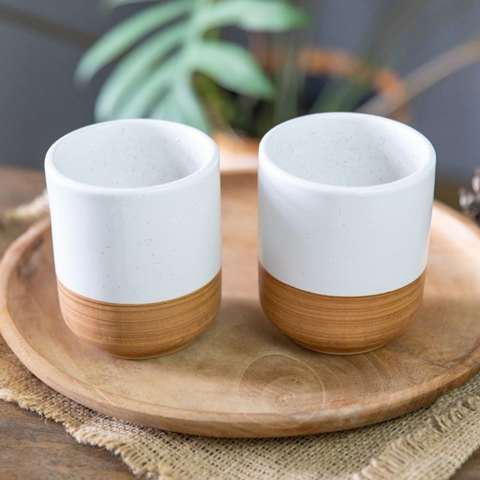 Set of 2 Speckled Ceramic Cups in Brown and White Hues 'Sweet Evening'