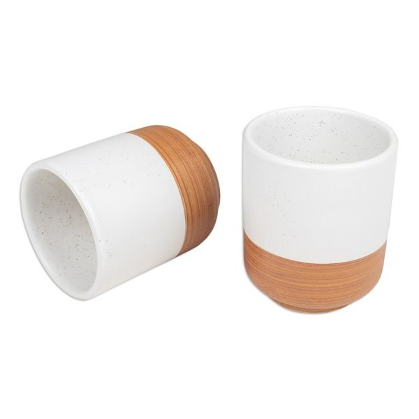 Alternate image for Set of 2 Speckled Ceramic Cups in Brown and White Hues Sweet Evening