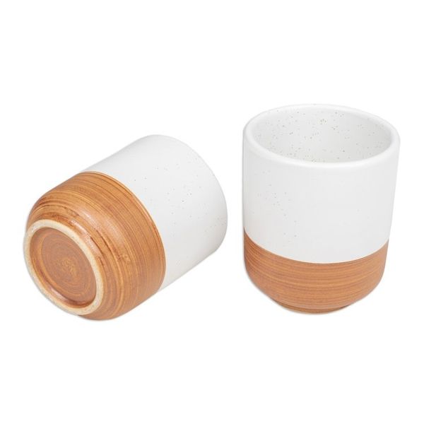 Alternate image for Set of 2 Speckled Ceramic Cups in Brown and White Hues Sweet Evening